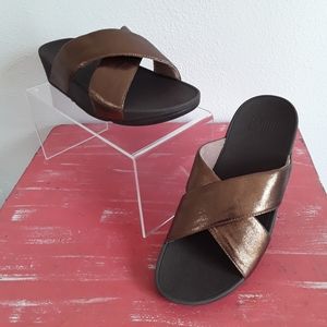 Fitflop Lulu Cross Glitz Slide Sandals 9 NWOB